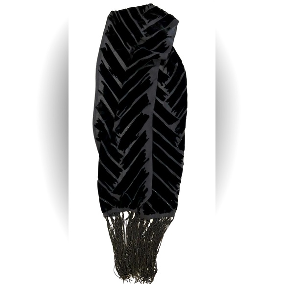 Ellen Tracy Silk and Velvet Beaded Scarf in Black - Picture 4 of 11